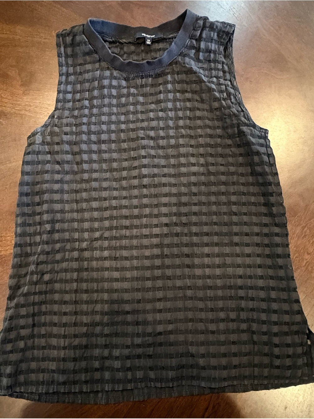 Madewell Gridiron Sheer Check Tank Top Black Gray Sleeveless XS
